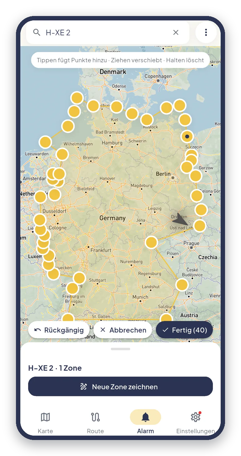 Alarm-Zone direkt auf der Karte zeichnen
